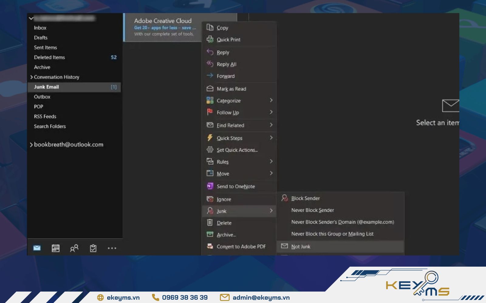 Kiểm tra thư mục Junk Email để đảm bảo mail không bị chuyển nhầm vào spam