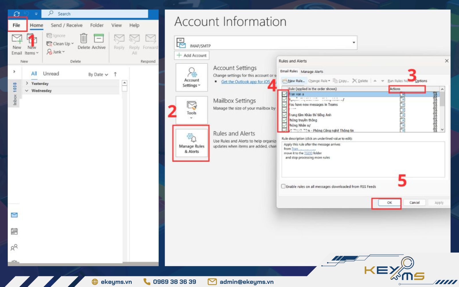 Kiểm tra quy tắc lọc thư khi nhận thông báo mail Outlook báo lỗi Send/Receive Error