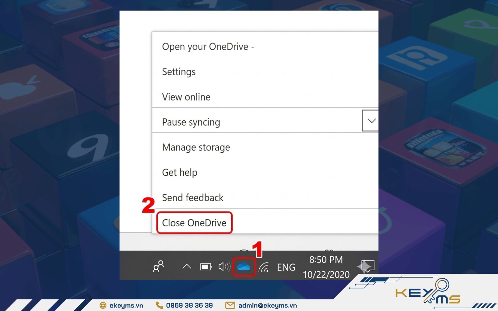 tắt hoàn toàn OneDrive rồi mở lại để làm mới quá trình đồng bộ và khắc phục lỗi tạm thời