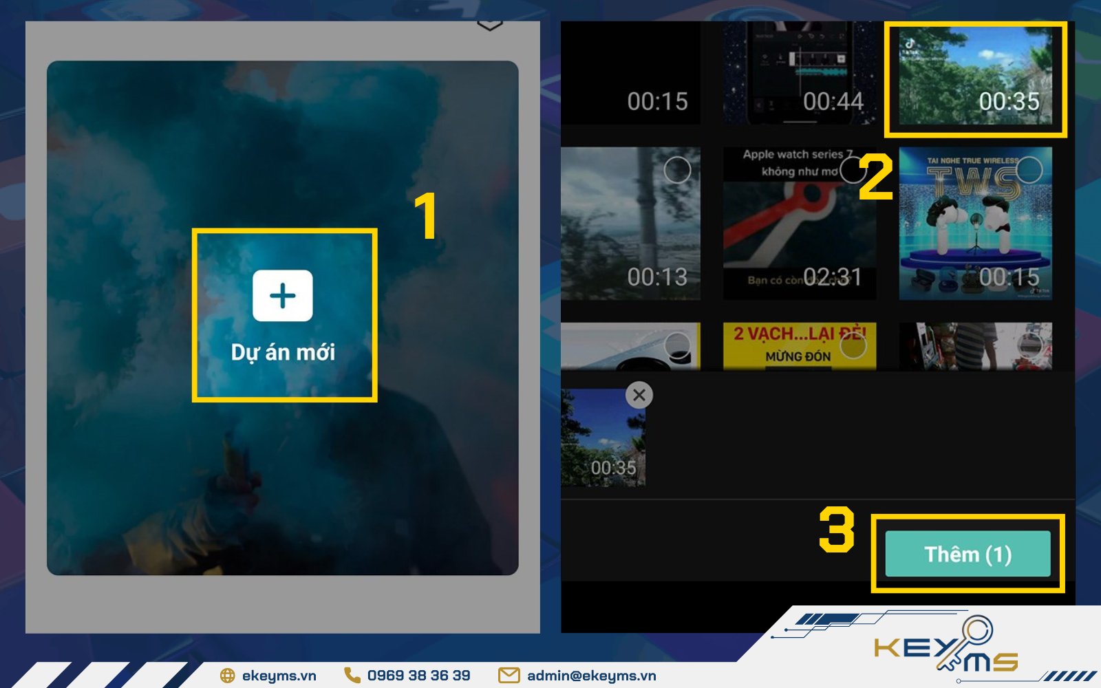 Cách ghép và tách nền cũng lần lượt chọn thêm dự án mới