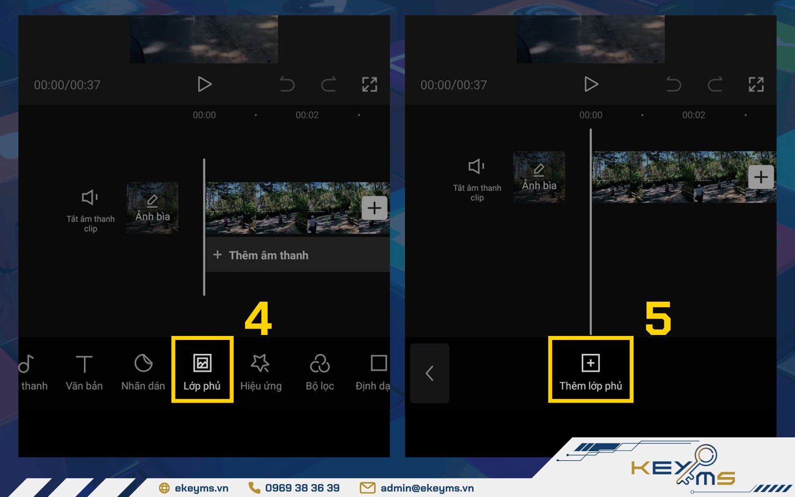 Thực hiện chọn lớp phủ để ghép nền video